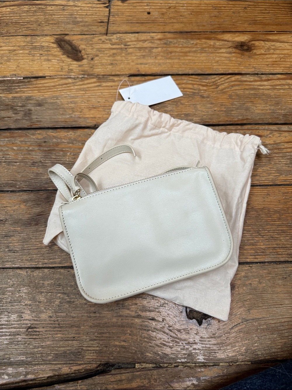 Leather Wristlet Crossbody Bag - Cream